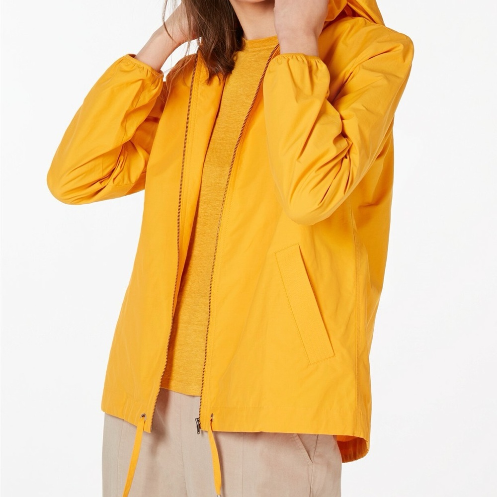 Eileen Fisher Rain Jacket. Vibrant Orange Hooded Jacket - Picture 2 of 4